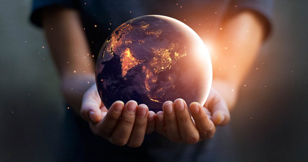 Earth at night was holding in human hands
