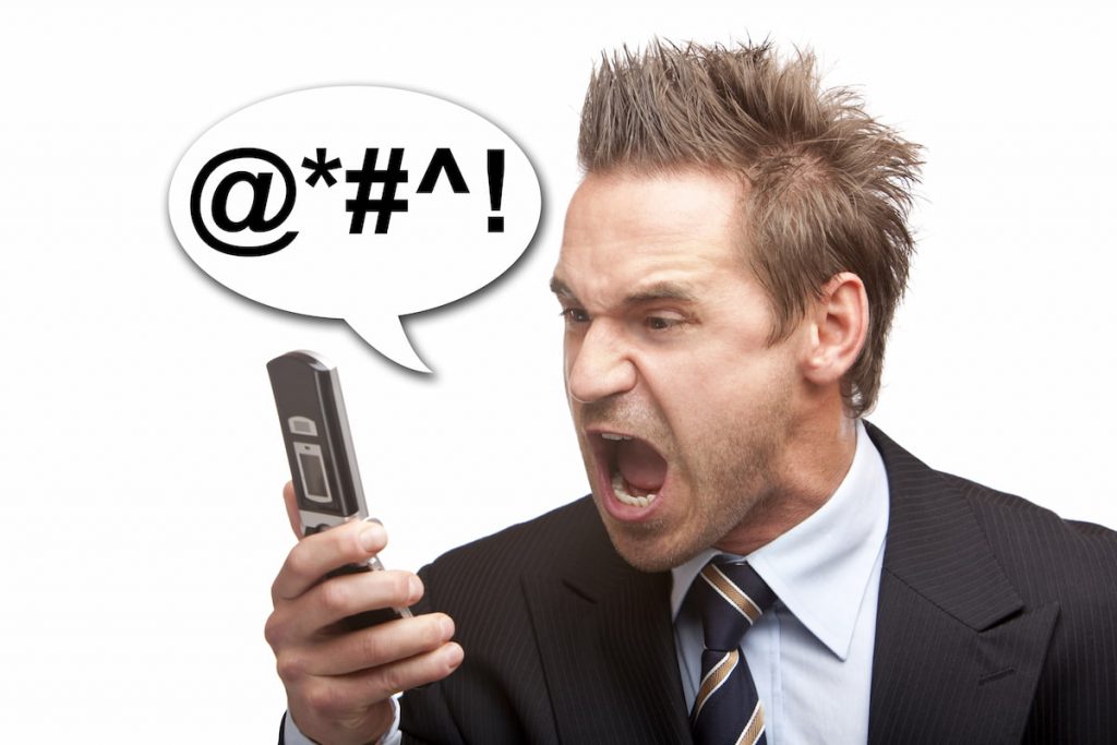 Greedy Boorish American Cursing into a Phone