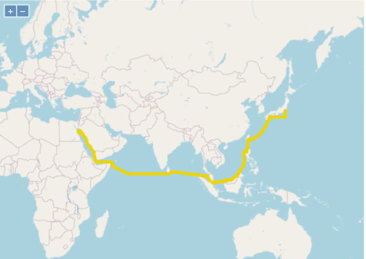 Middel East To Japan Via South China Sea