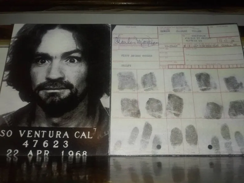Charles Manson fingerprint card and mugshot - Land Of The Rising Son
