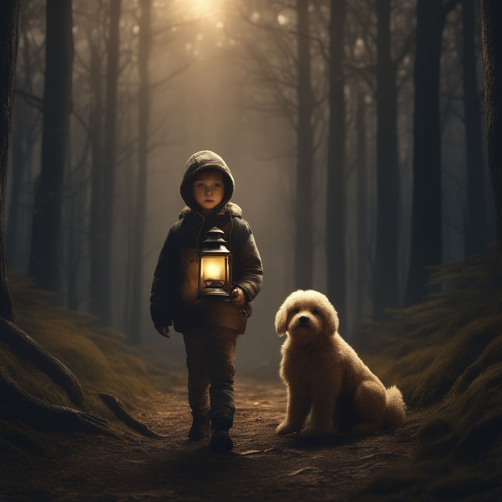 Child going alone with his dog companion