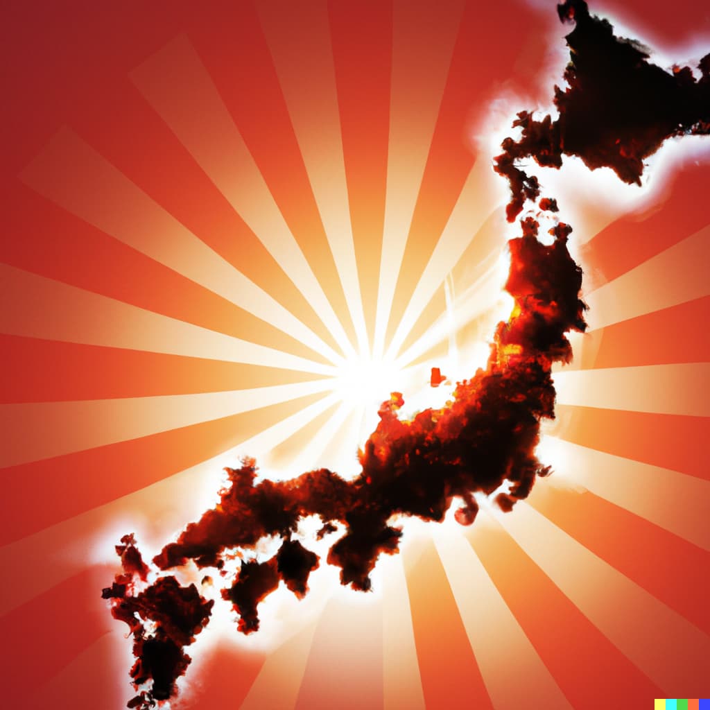 Surreal map of Japan high tech red rising sun background