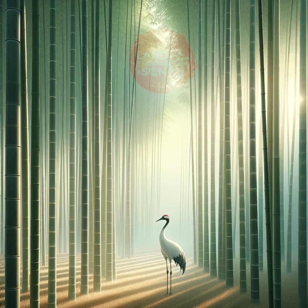 Serene bamboo and crane w logo