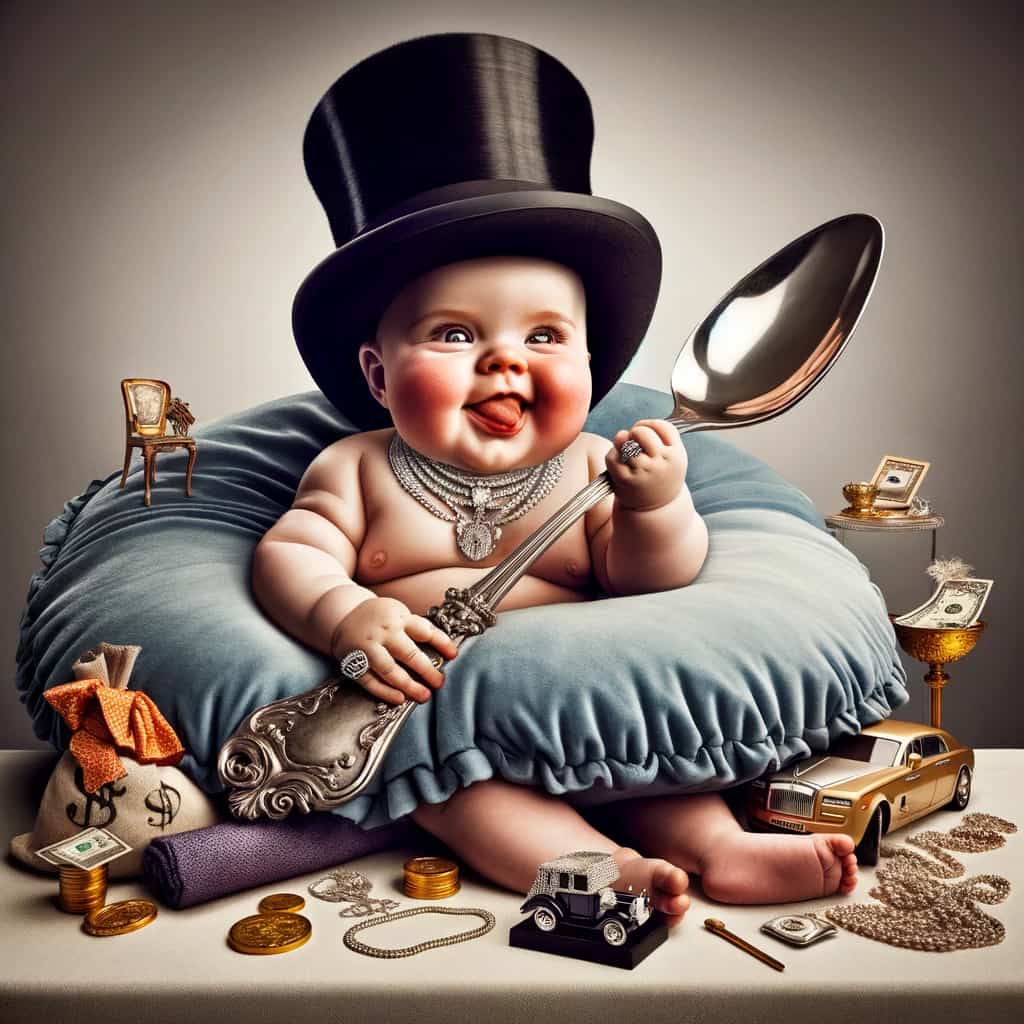 Spoilt baby with a silver spoon