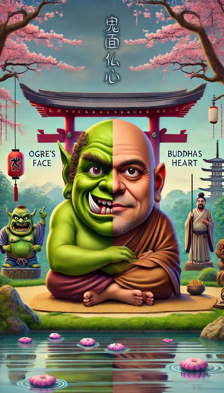 ki men bu sshin—Ogre’s face Buddha’s heart