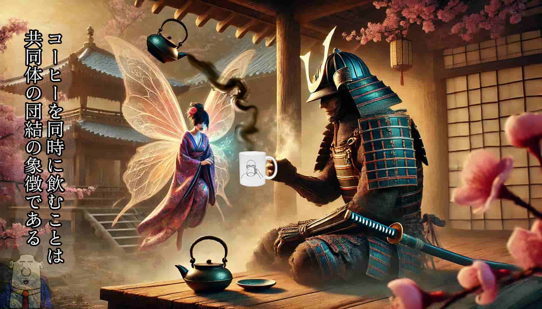 Samurai drinking coffee