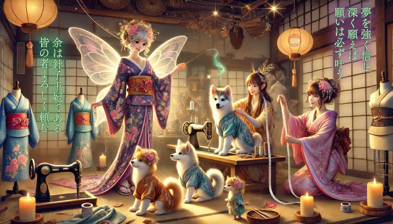 Queen Hariko of the Toyohashi Golden Fields is a Japanese fairy who is also a talented seamstress