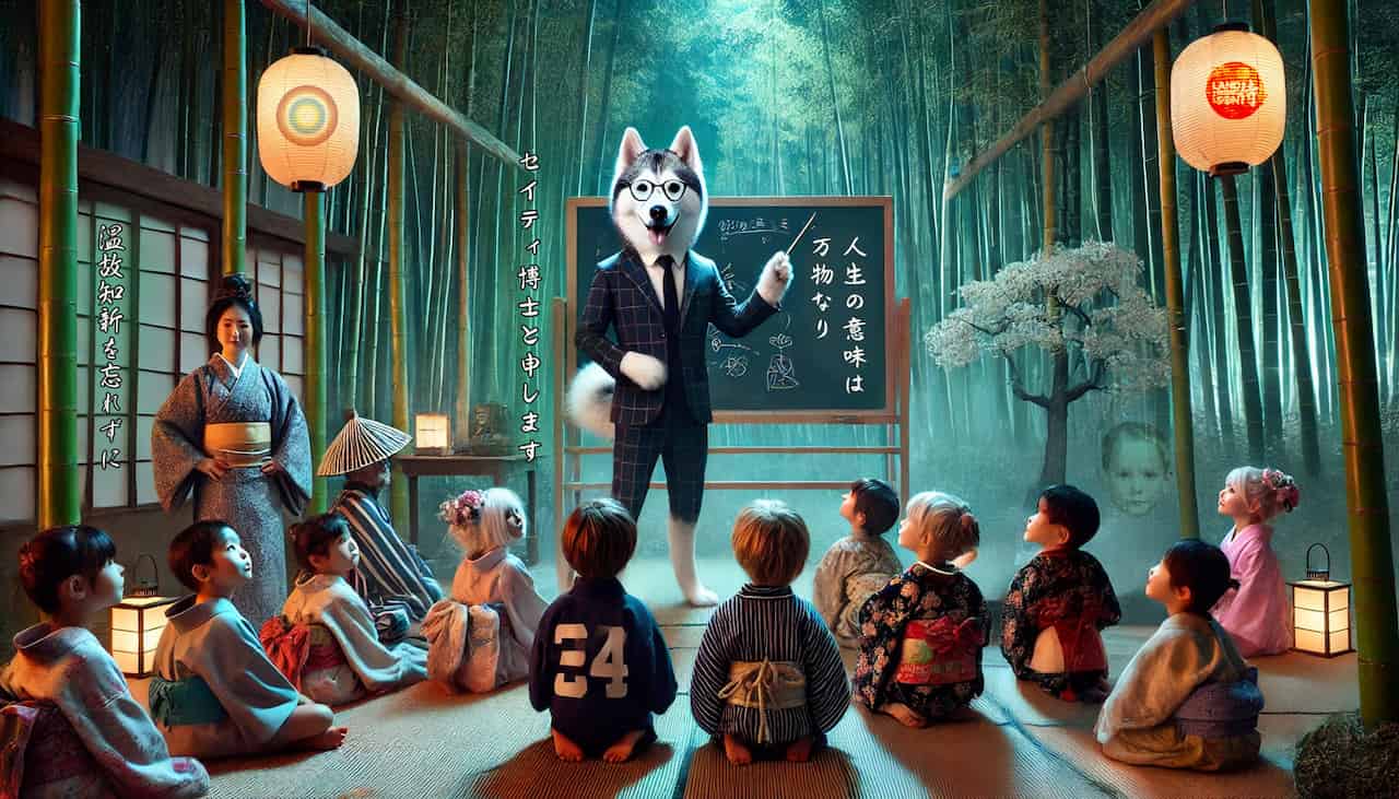 Siberian Husky teaches the children the meaning of life