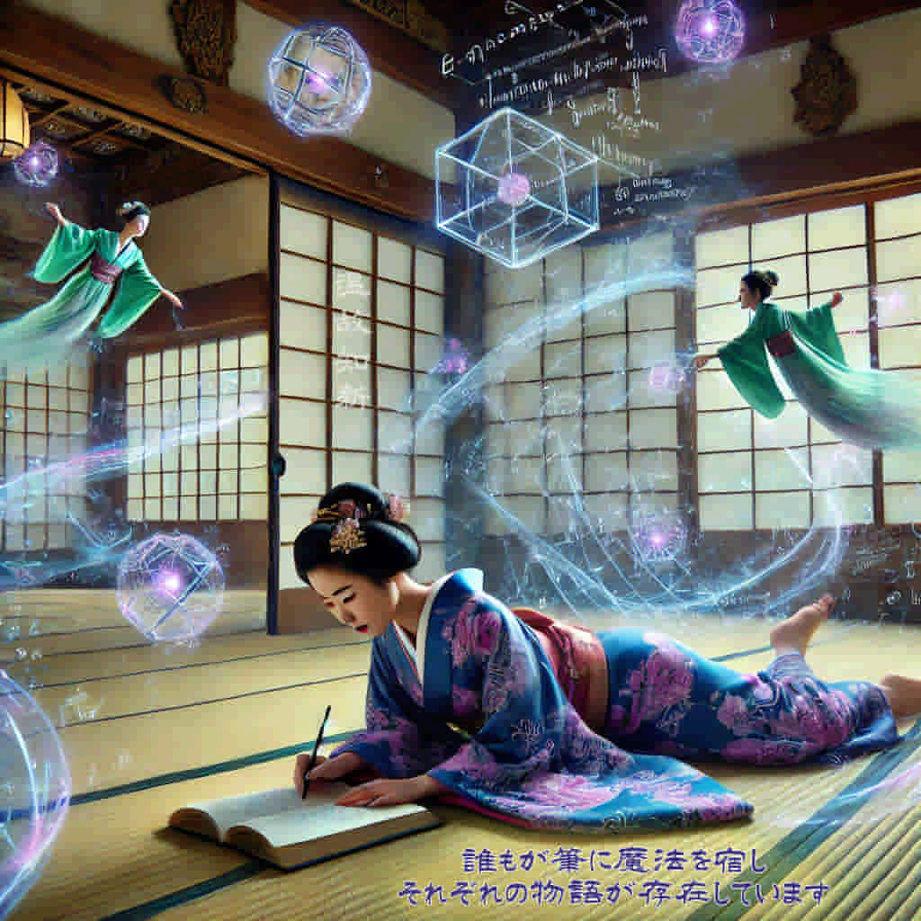Murasaki Shikibu writing a novel