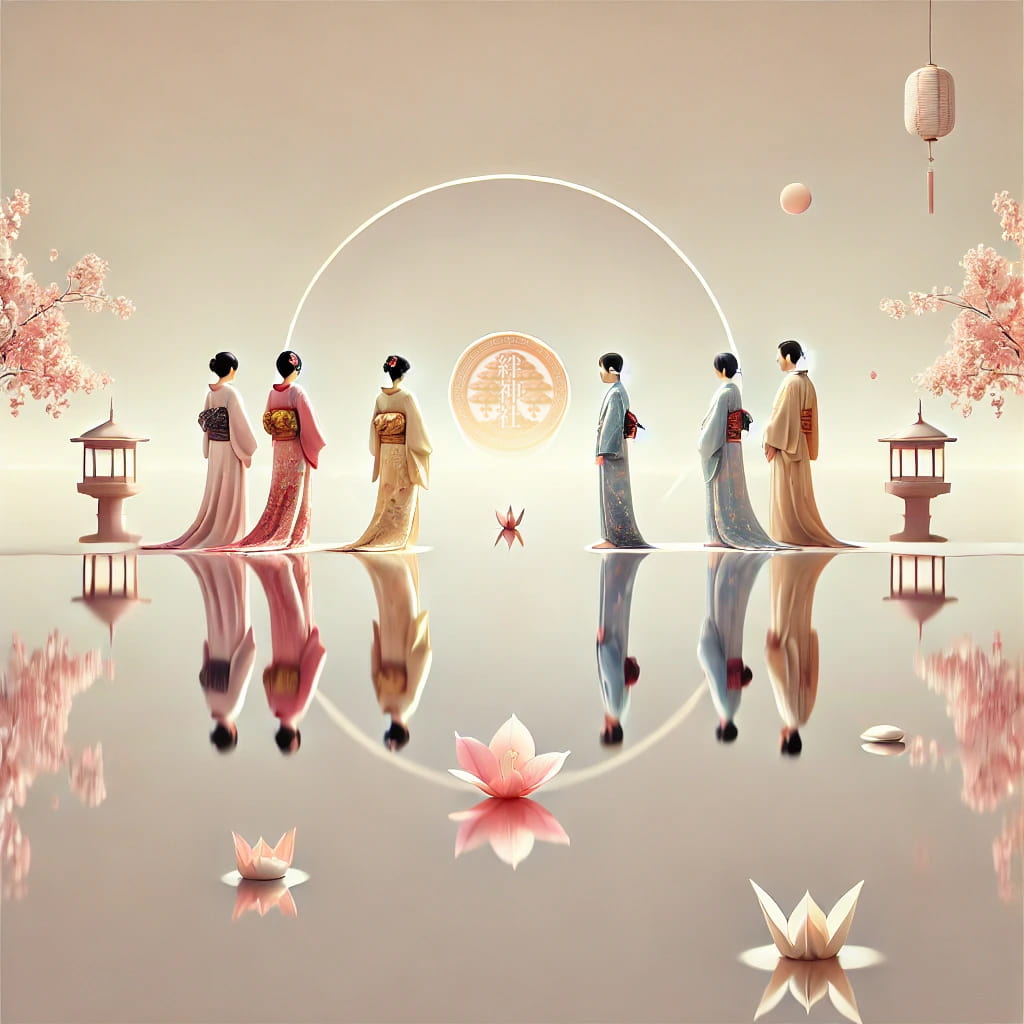 A peaceful and symbolic variation of a traditional Japanese family