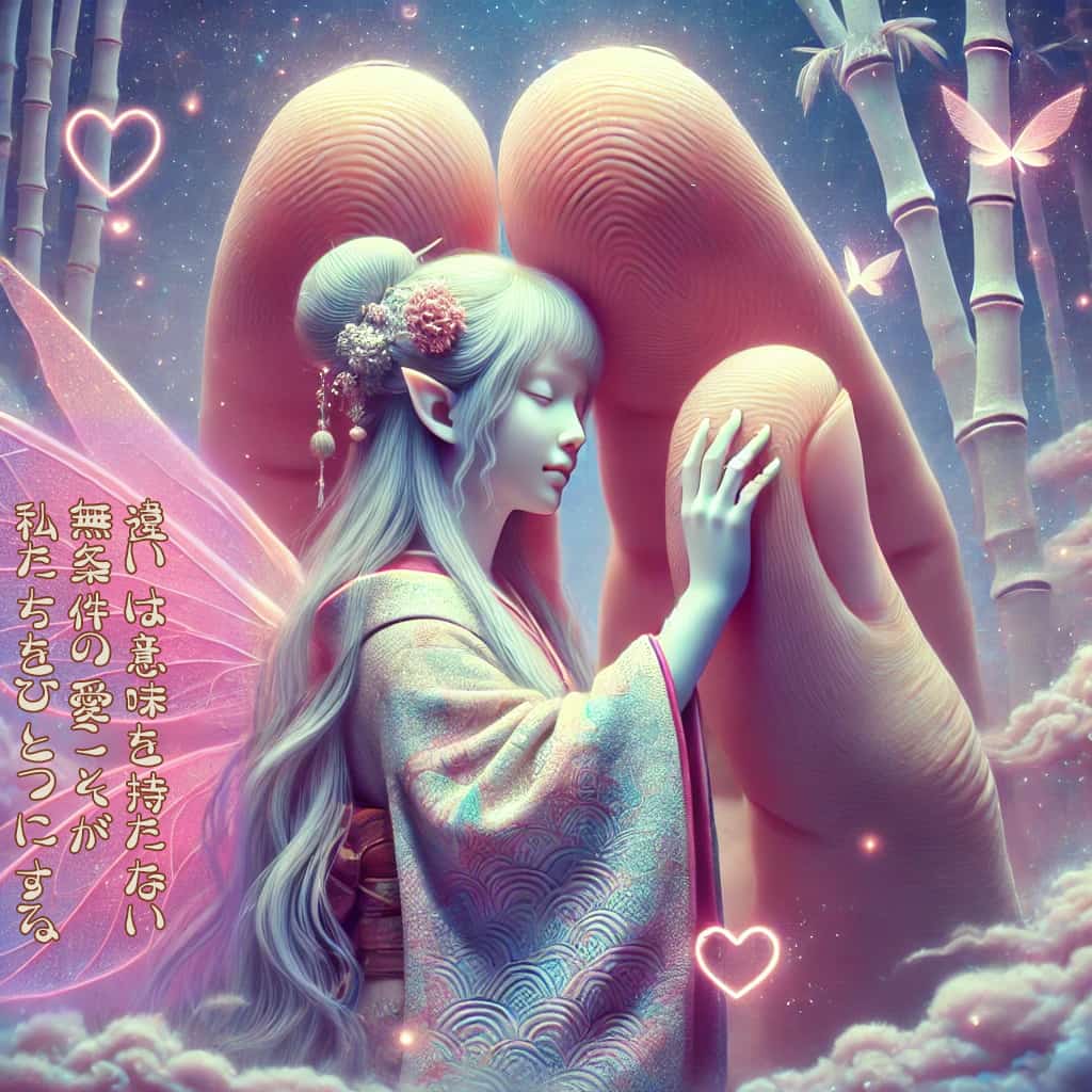 Two opposable thumbs caressing the Japanese fairies face