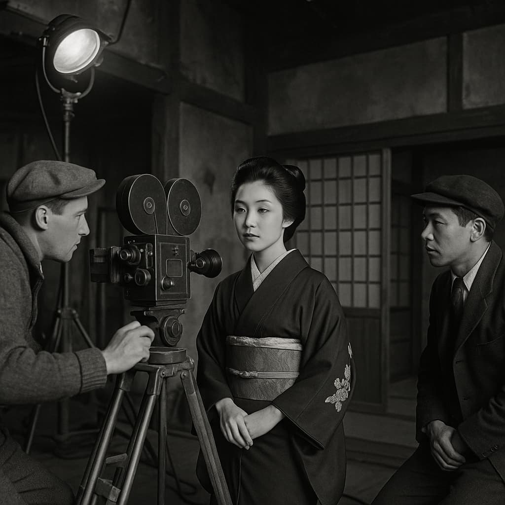 In front of the camera